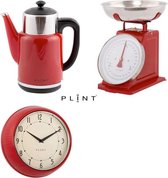 PLINT - by Bluetoolz® - Retro 3 cadeauset - Waterkoker, wandklok en keukenweegschaal - rood - *** met drie jaar garantie!!!