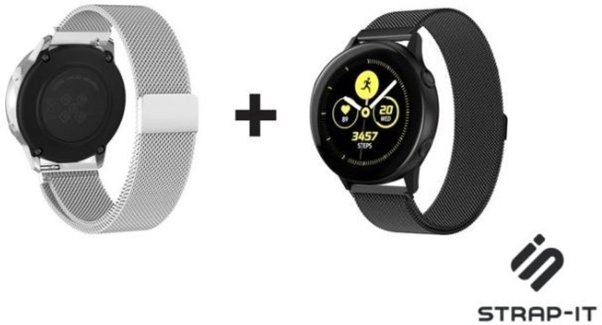 Milanees Smartwatch bandje - Geschikt voor 2-pack Samsung Galaxy Watch Milanese band 41mm / 42mm - zwart & zilver - Strap-it Horlogeband / Polsband / Armband
