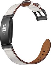 Leer Smartwatch bandje - Geschikt voor Fitbit Inspire leren bandje - wit - Strap-it Horlogeband / Polsband / Armband