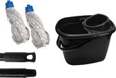 Maus spaanse mop set blauw recycled - dweil set compleet - emmer steel en 2 moppen