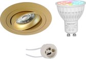 Mi-Light MiBoxer - LED Spot Set GU10 - Smart LED - Wifi LED - Slimme LED - 4W - RGB+CCT - Aanpasbare Kleur - Dimbaar - Prima Alpin Pro - Inbouw Rond - Mat Goud - Kantelbaar - Ø92mm