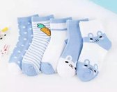 5 paar New born Baby sokken - set babysokjes - 0-6 maanden - blauwe konijnen sokken - babysokken - multipack - dierensokken
