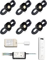 (Complete set) - LED veranda inbouwspot Toledo IO zwart - set van 6 stuks - Kantelbaar - Inclusief transformator & 1 x Somfy IO LED receiver 500 watt & 1 x Somfy IO afstandsbediening 5 - kana