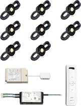 (Complete set) - LED veranda inbouwspot Toledo IO zwart - set van 8 stuks - Kantelbaar - Inclusief transformator & 1 x Somfy IO LED receiver 500 watt & 1 x Somfy IO afstandsbedieni