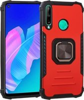Voor Huawei Y7p Fierce Warrior-serie Armor All-inclusive schokbestendig aluminium + TPU-beschermhoes met ringhouder (rood)