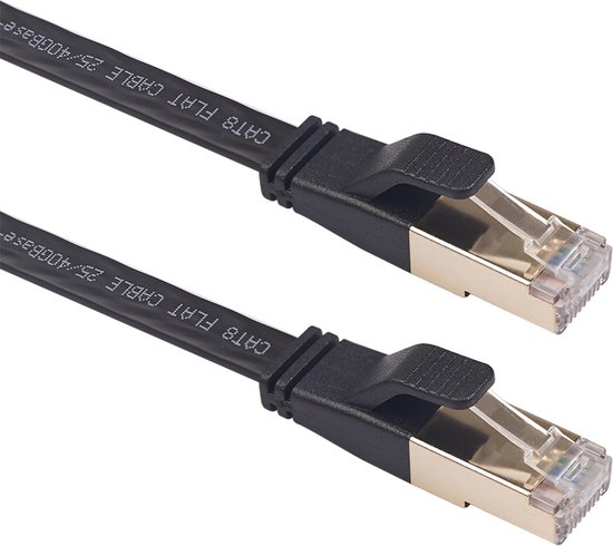 By Qubix internetkabel - 5m cat 8 Ultra dunne Flat - Zwart - Ethernet kabel - Netwerkkabel - UTP kabel - RJ45 - UTP kabel