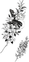 Tattoo flowers and birds - plaktattoo - tijdelijke tattoo - 21 cm x 11.4 cm (L x B)