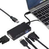 NÖRDIC DOCK-130 Dockingstation USB-C naar HDMI 4K, VGA 1080P, DVI, USB3.0 5Gbps - Zwart