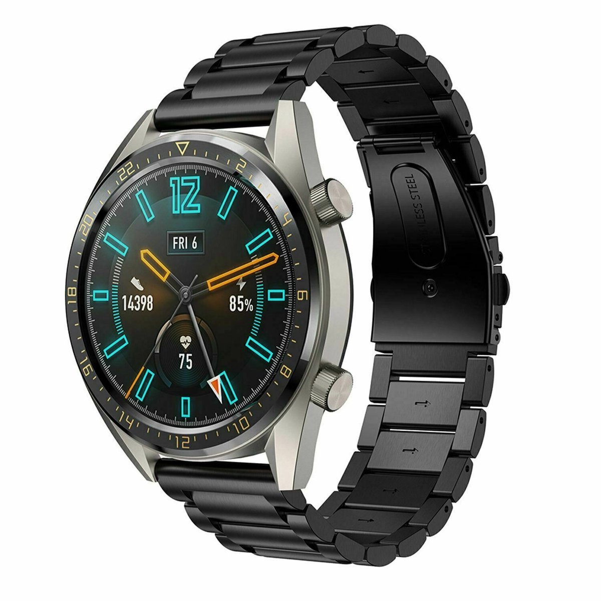 geschikt voor Huawei Watch GT stalen bandje - zwart - 46mm
