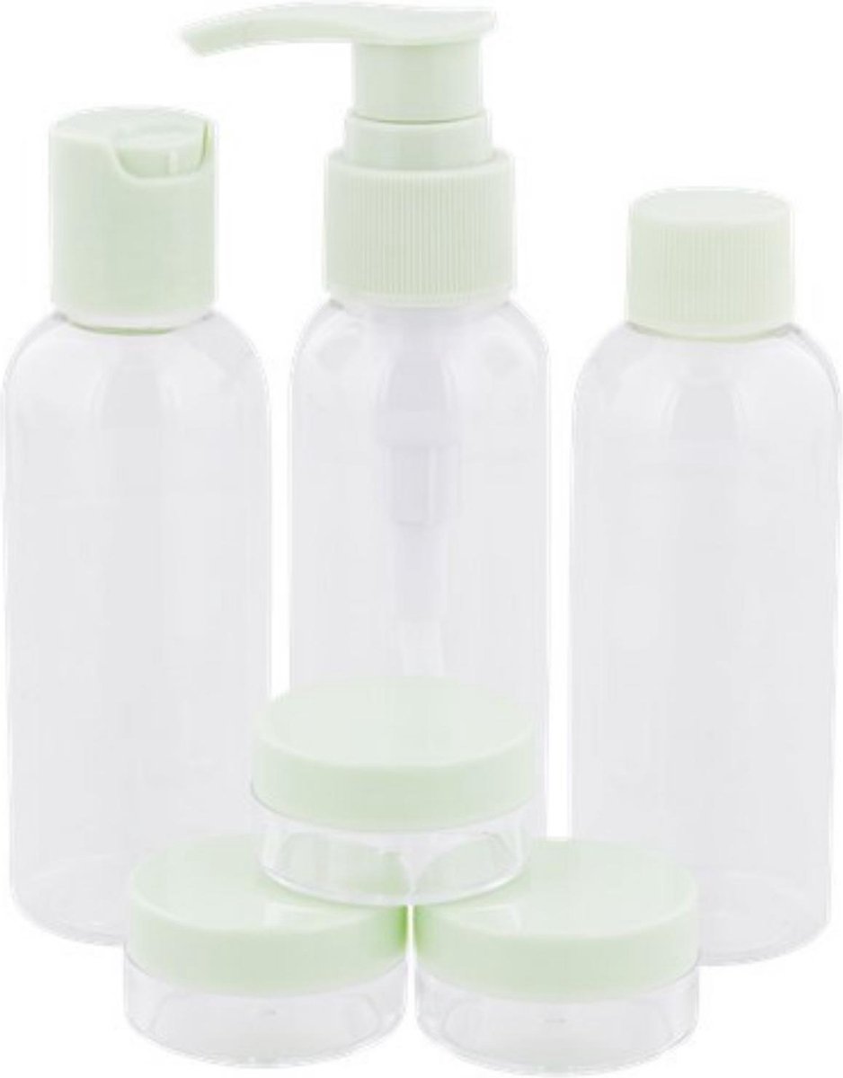 Toiletry Bag - Reisetui 7 delig - navulbare flesjes + potjes - Groen