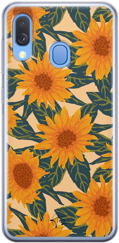 Hoesje geschikt voor Samsung Galaxy A40 - Zonnebloemen - Soft Case - TPU - Bloemen - Geel - Mooie Telefoonhoesjes