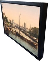 Oud Stadsgezicht Rotterdam Vismarkt - Oude Foto Print op Canvas Doek 90x60cm in zwarte houten baklijst