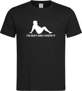 Zwart T Shirt met  " I'M Sexy and i Know It " print Wit size XL