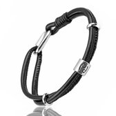 Kreeft / Cancer - Leren Armband met Sterrenbeeld Hanger - Zwart Leer - Staal - Astrologie - Armbanden - Cadeau voor Man - Mannen Cadeautjes