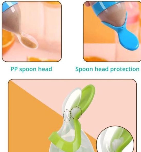 Baby Knijpfles - Baby knijpfles met lepel - 90ml - Blauw - Feeding spoon - Flesje met lepel - Knijpfles - Silicone - Baby fles met zuignap van $ — afbeelding 4