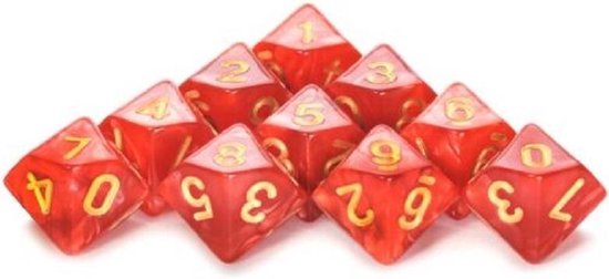Afbeelding van het spel 10-Kantige Dobbelsteen (SET van 10 STUKS) - D10 - Rood Goud - Hoge Kwaliteit - 10 Zijdige Dobbelsteen - Stipco