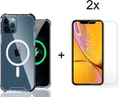 Apple iPhone 12 Pro MAX - Magsafe - Anti Shock - Tempered Glass - Transparant - Hoesje - AntiShock – Doorzichtig – Anti-Shock - TPU Case – BackCover – Silicone - Hybrid Case - Screen protecto
