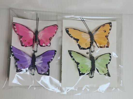 Set Vlinders Decoratie in 4 verschillende kleuren - Feestdecoratie met knijper