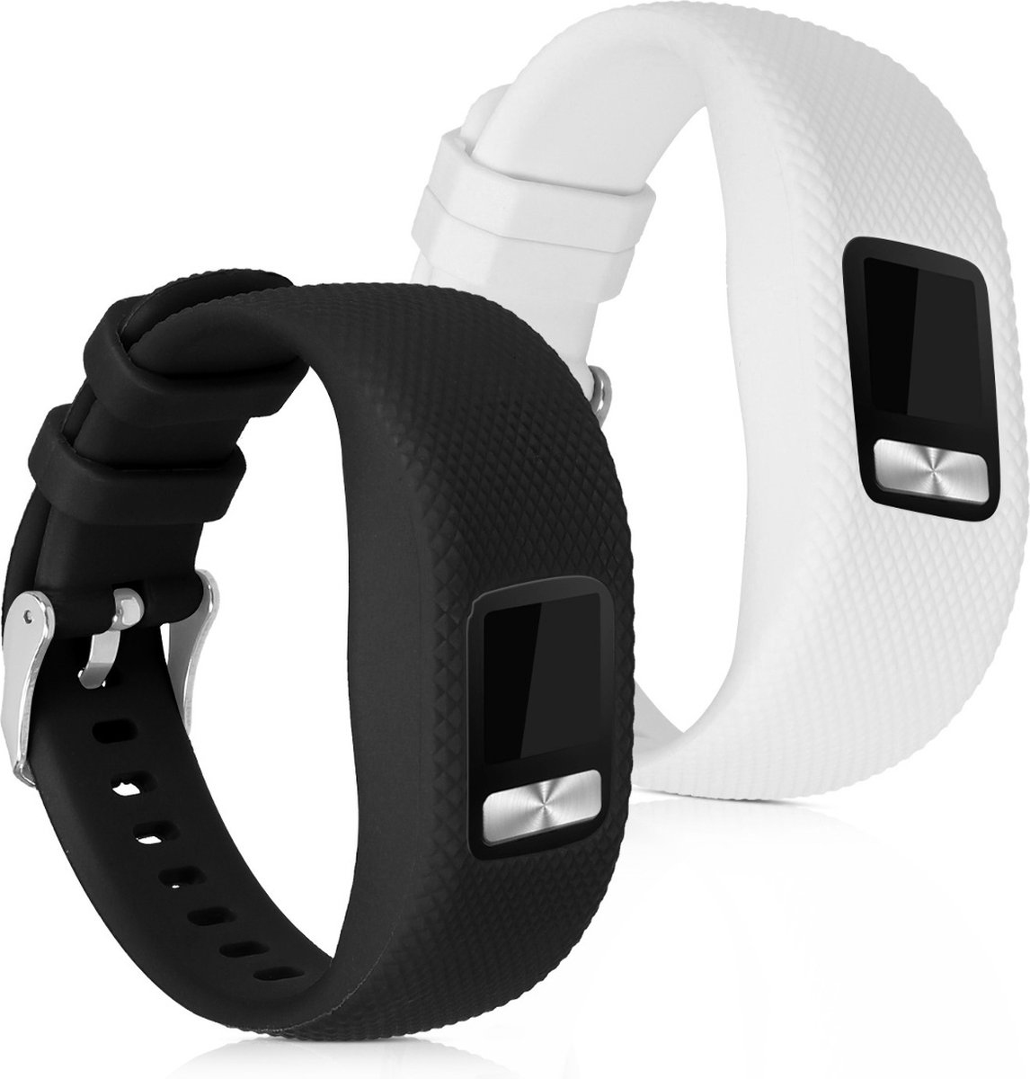 kwmobile horlogeband geschikt voor Garmin Vivofit 4 - Maat S - 2x siliconen armband voor fitnesstracker in wit / zwart