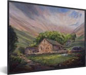 Image encadrée - Une peinture à l'huile d'une ferme en Angleterre cadre photo noir 80x60 cm - Affiche encadrée (Décoration murale salon / chambre)