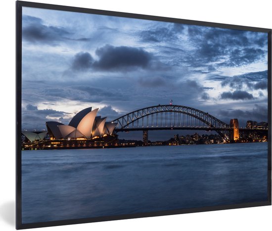 Fotolijst incl. Poster - Het Opera van Sydney en de Sydney Harbour Bridge in Australië - 90x60 cm - Posterlijst