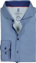 DESOTO slim fit overhemd - stretch tricot - jeans blauw structuur - Strijkvrij - Boordmaat: 39/40