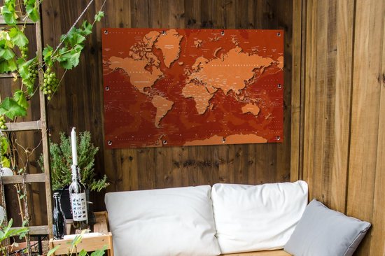 Carte du monde difficile avec des tons rouille.Affiche de jardin 120x80 cm