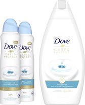 Dove Care & Protect Douchecrème + Anti-Transpirant Spray - 1/4 hydraterende crème + 2 x spray - Voordeelverpakking
