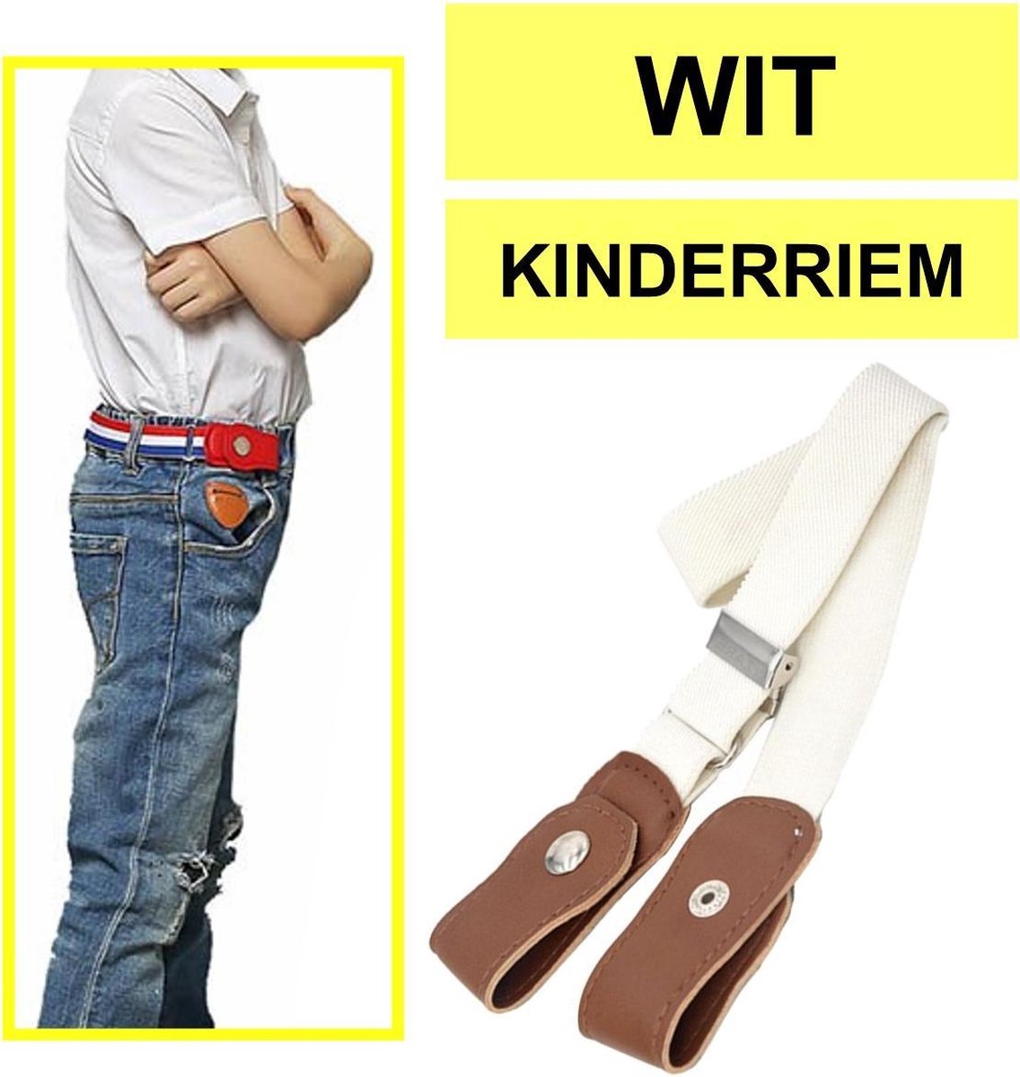 Fako Fashion - Kinderriem Zonder Gesp - Gespvrije Riem Kinderen - Elastische Riem - Rekbare Riem - Broekriem Zonder Gesp - Stretch Riem - Wit
