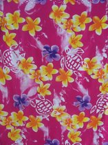 Hamamdoek, sarong, pareo, omslagdoek, saunadoek lengte 115 cm breedte 165 cm bloemen en schildpad mix kleuren versierd met franjes.