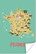Poster Landkaart - Frankrijk - Kinderen - 20x30 cm