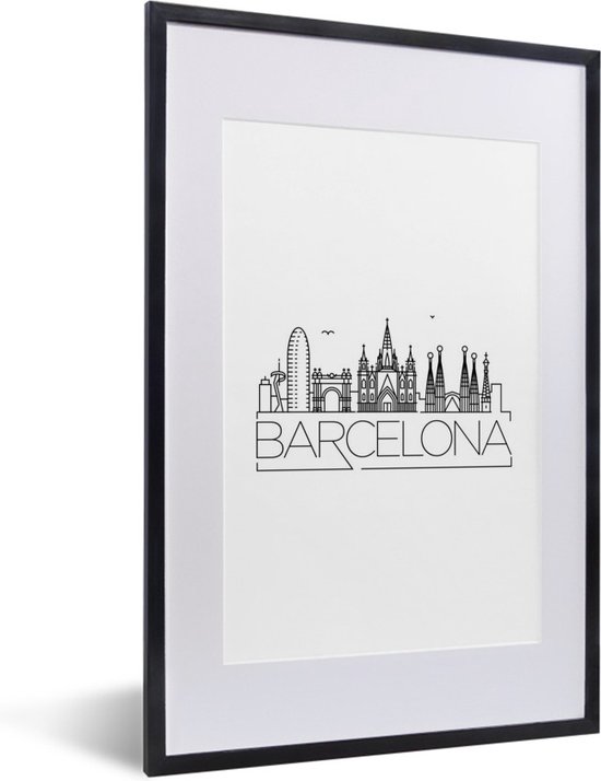 Skyline Barcelona sur fond blanc 40x60 cm