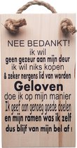 Handgemaakt Houten tekstbord "Nee bedankt" 14x25 cm