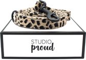 Studio Proud - Hondenriem - uitlaatriem - Cheetah print met zwarte accessoires - maat L - bijpassende accessoires mogelijk zoals dispenser of halsband