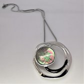 Edelstaal ketting 50 cm met hanger, Flower Art, Abalone schelp rond, R-Design Art speciaal