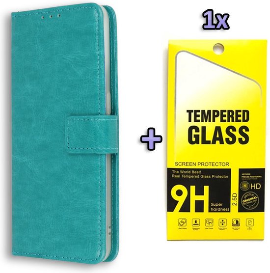 HB Hoesje Geschikt voor Oppo Find X3 Lite Turquoise & Glazen Screenprotector - Portemonnee Book Case - Kaarthouder & Magneetlipje