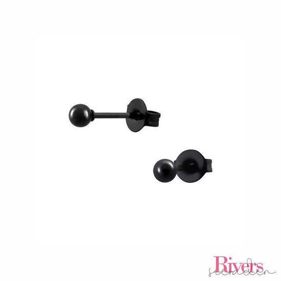 3mm oorbellen bolletjes - zwart - roestvrij staal - Rivers-sieraden - stainless steel - studs - oorbellen studs – zwartkleurige oorbellen - rvs