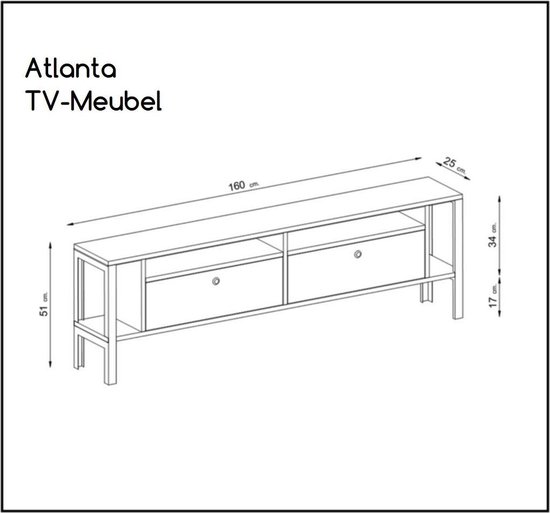 Moodliving TV Meubel Atlanta - Tv-kast - Tv Lowboard - Tv-tafel - Tv Meubels - Hout en Metaal - Design - Atlantic Pine - 160x26x51 cm - Moods Living