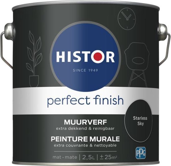 Histor Perfect Finish muurverf blik in de kleur 'Starless Sky', 2.5L.