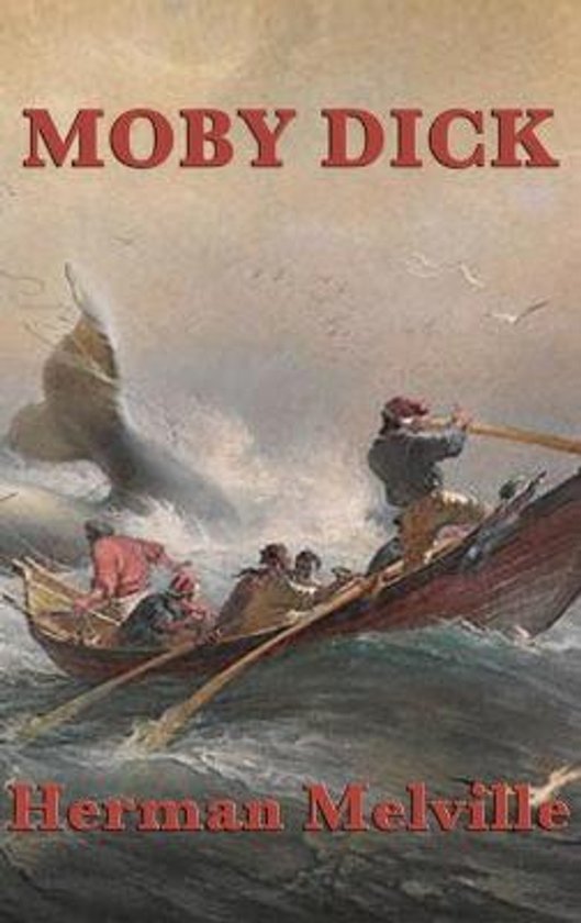 Boekomslag van Moby Dick door Herman Melville met een schilderij van een walvisjacht