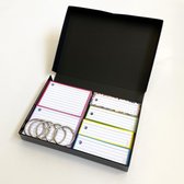 Leitner flashcards Combipakket 300 flashcards met Leitner bewaarboxje - "Pastel" kleuren - Perforatie + 5 Klikringen - Roze | Geel | Lichtgroen | Blauw | Lila | Confetti - 100% FSC