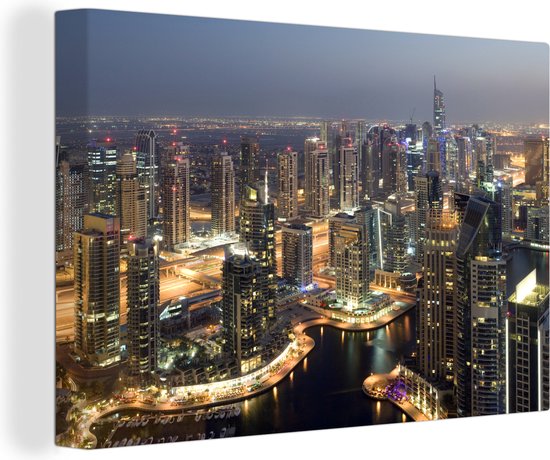 Dubai Marina at night 90x60 cm - Tirage photo sur toile (Décoration murale salon / chambre)