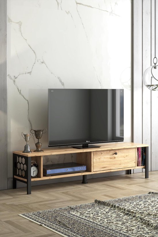TV Meubel Defne - Tv-kast - Tv Lowboard - Tv-tafel - Tv Meubels - Hout en Metaal - Design - Atlantic Pine - 140x30x35 cm - Merkloos