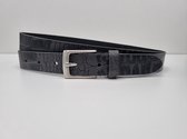 Lederen riem 3 cm breed - Zilver gesp - Leren Broekriem - Pantalon breedte - 100 cm leer Croco print - kleur Grijs