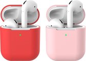2 beschermhoesjes voor Apple Airpods - Rood & Roze - Siliconen case geschikt voor Apple Airpods 1 & 2
