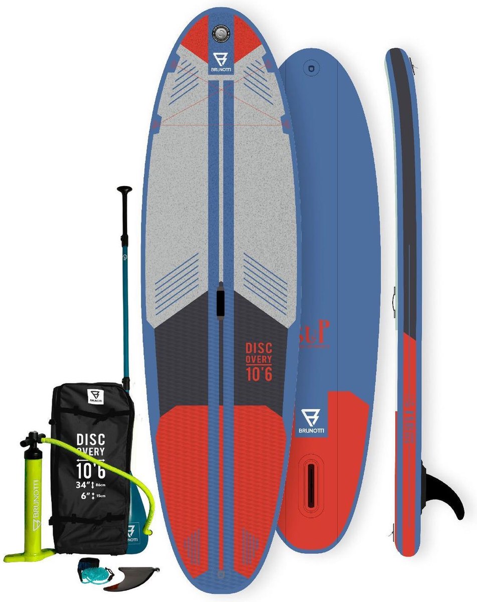 Brunotti - Discovery - SUP Board Opblaasbaar - Compleet Paddle Board met Leash - Lichtgewicht SUP - Blauw - 10'6