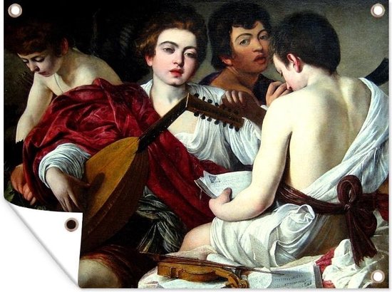 Tuinposter - Tuindoek - Tuinposters buiten - De muzikanten - Schilderij van Caravaggio - 120x90 cm - Tuin