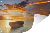 Muurdecoratie Aziatische boot bij een zonsondergang - 180x120 cm - Tuinposter - Tuindoek - Buitenposter