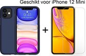 iPhone 12 Mini hoesje donker blauw apple siliconen case - 1x iPhone 12 mini Screen Protector