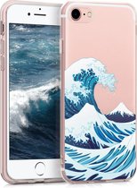 kwmobile telefoonhoesje geschikt voor Apple iPhone SE (2022) / iPhone SE (2020) / iPhone 8 / iPhone 7 - Hoesje voor smartphone in blauw / wit / transparant - Japanse Golf design